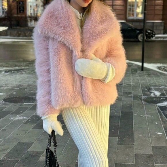 Pink Women's Casual Luxury Coat Warm Faux Fur Coat - Picture 4 of 7